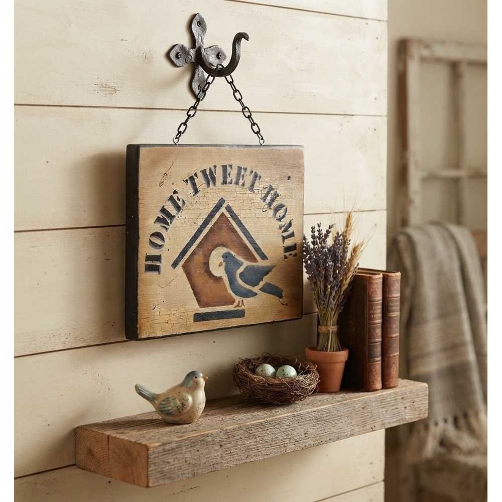 Crawmer Signed Wood Wall Sign Home Tweet Home Rustic Primitive Birdhouse Plaque